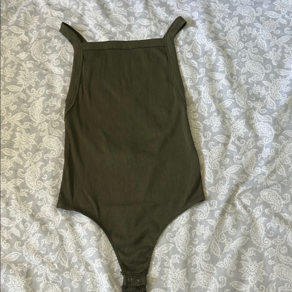 Express Olive Green Ribbed Bodysuit